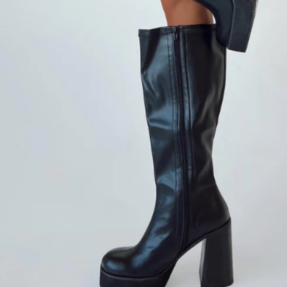 Coline Knee High Platform Boots Black (Princess Polly)